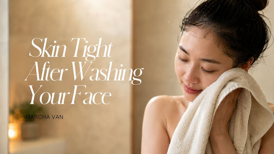 Woman drying her face with a towel after cleansing — why skin feels tight after washing explained