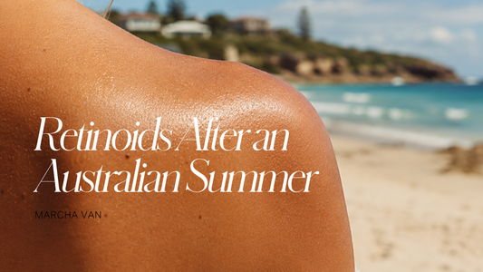 Retinoids After an Australian Summer: blog cover showing a soft autumn skincare flatlay