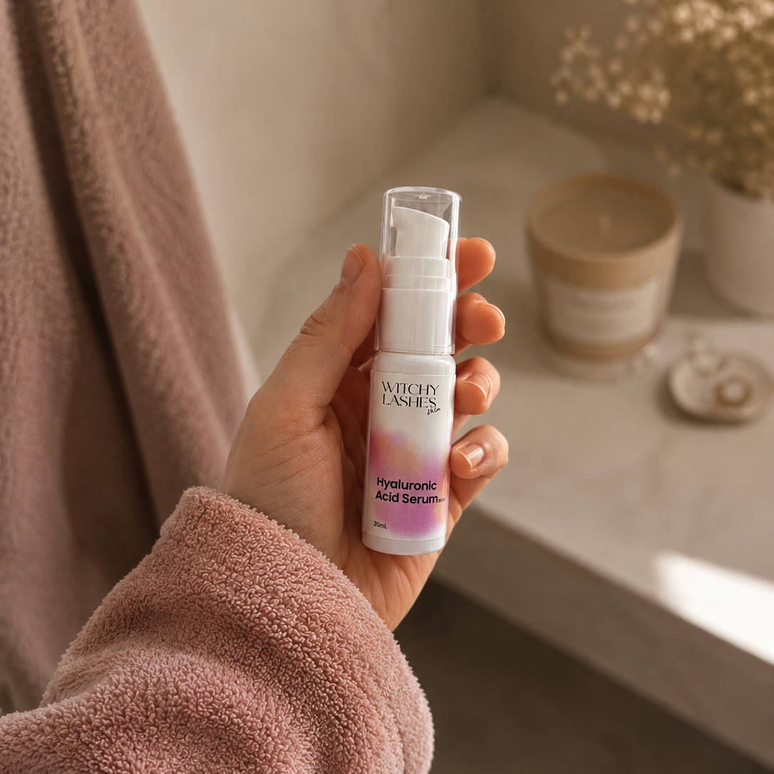 Witchy Lashes Skin Hyaluronic Acid Serum held in hand