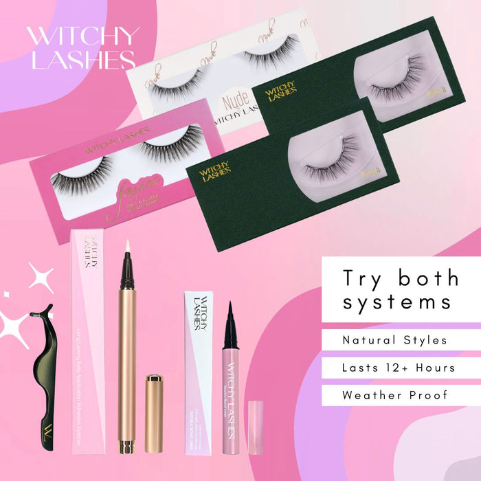 Find Your Match Kit contents: four false eyelash styles, the magnetic and adhesive liners, and an applicator tool