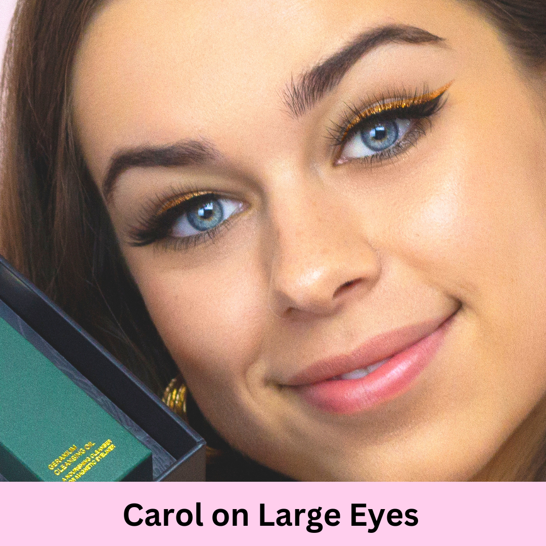 Carol magnetic lash style shown on large hooded eyes — soft cat-eye effect with lifted outer corners